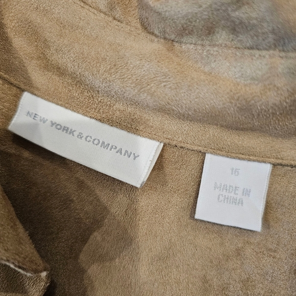 New York & Company Tan Suede Like Shirt Dress - Picture 3 of 9